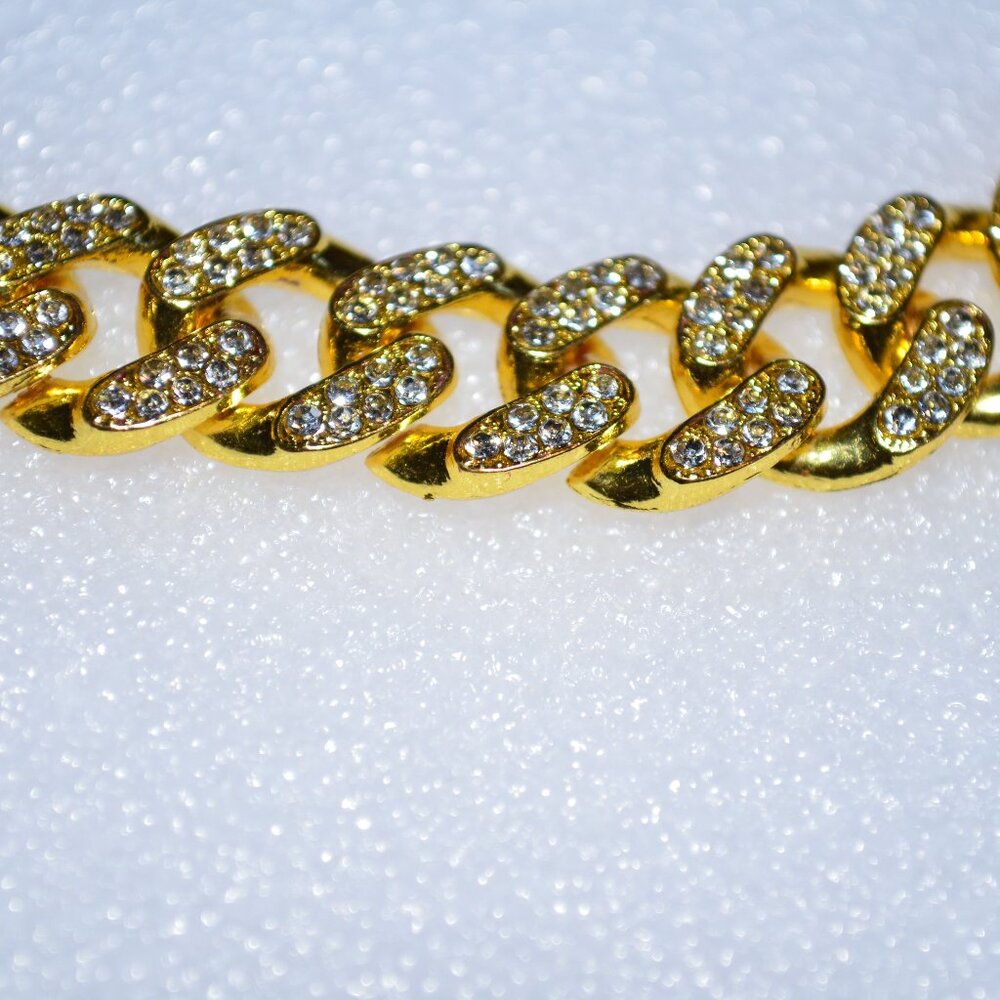 Men Women Hip Hop Necklace with 13mm Crystal Chain Rhinestone Gold Color